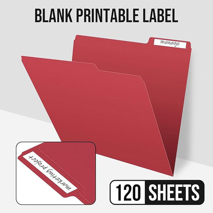 File Folders,IntoJoy 120 Pack Colored File Folder Letter Size, 1/3 Cut Tab Filing Folders for Office School Business File Document Organization,Red