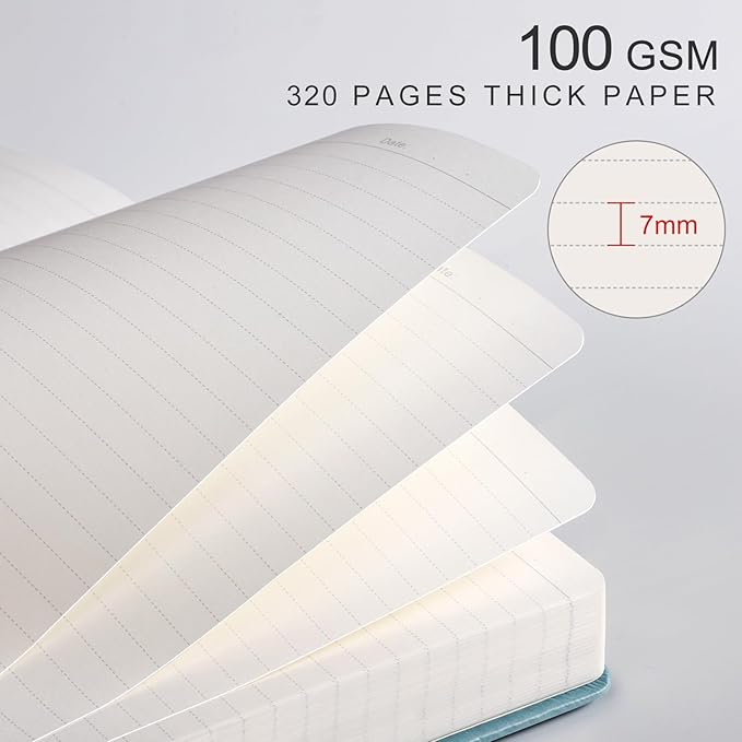 EMSHOI A5 Hardcover Leather Journal - 320 Pages, 100GSM Thick Notebook Lined Journal for Writing Women & Men, College Ruled, Sun Design- GrayBlue (5.75" x 8.38")