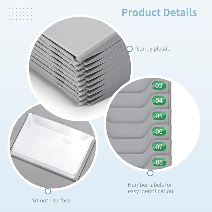 Time Card Holder, 10-Slot Attendance Card Rack, Easy to Hang, Retractable Time Card Wall Holder Rack with Number Labels 01-10