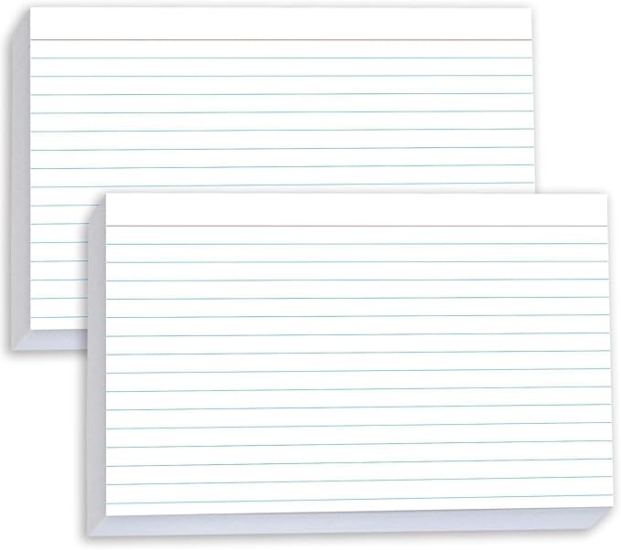 100 Pcs Index Cards 5x8 Ruled - Pinovk Flash Cards for Studying, White Index Cards, File Note Cards, Study Cards, Flash Cards, Study Cards, Lined Index Flashcards for Office and School Supplies