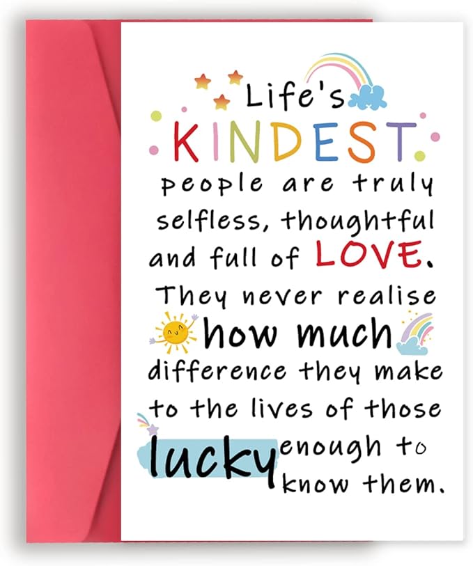 YiKaLus Cute Appreciation Card for Kindest Person, Great Thank You Card with Envelope for Women Men, Sweet Friendship Gift for Friends Classmates, Best Thank You Gift Ideas for Mom Dad