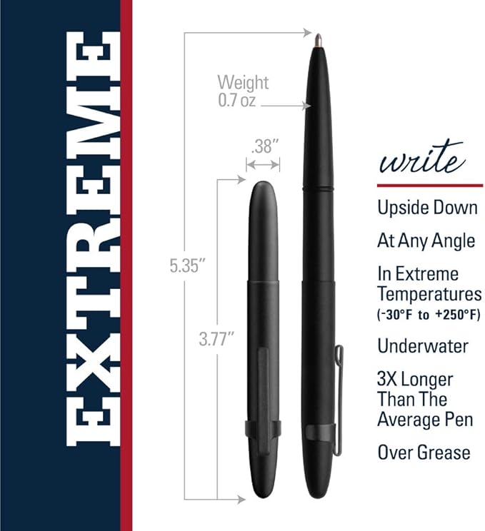 Fisher Space Pen Bullet Pen, Ballpoint, Black Ink, Matte Black, Pocket Clip, Gift Box