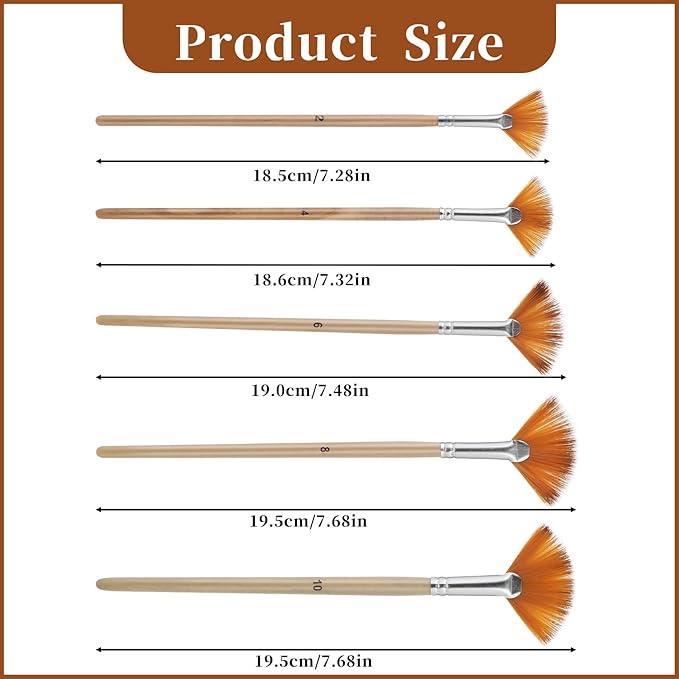 5 PCS Fan Brushes Paint Fan Brush for Painting Long Wood Handle Painting Brushes Paint with Nylon Hair Brushes Set Fan Brush for Acrylic Oil Watercolor Gouache Painting Kits