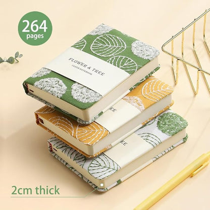 A6 Notebook, Pocket Journal, Embroidered Journal for Girl, Small Fabric Notebook, Lay Flat Hardcover Journal, 4x6 Lined Notebook & Sketchbook, Cute Diary, Writing Journal for Women, Yellow