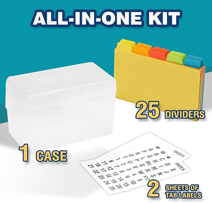 H4D Index Card Holder 3x5 Inches with 25 Plastic Dividers, Clear