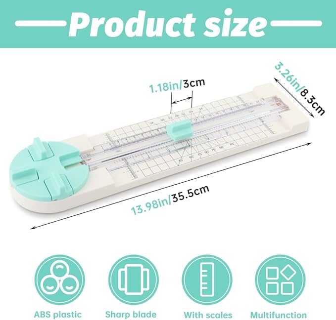 Paper Cutter,4-in-1 Paper Trimmer,Photo Cutter,Multi-Function Scrapbooking Tool with Dial Blades of Straight,Wave,Perforated,Creasing for Cutting Paper,Coupons,Postcards,Card