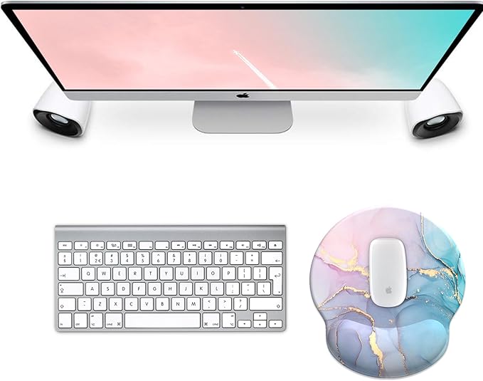 eulps Mouse Pad with Wrist Rest, Comfortable Computer Mousepad with Gel Wrist Support Smooth Surface and Non-Slip PU Base for Pain Relief, Laptop, Office & Home (Cyan Pink Marble)