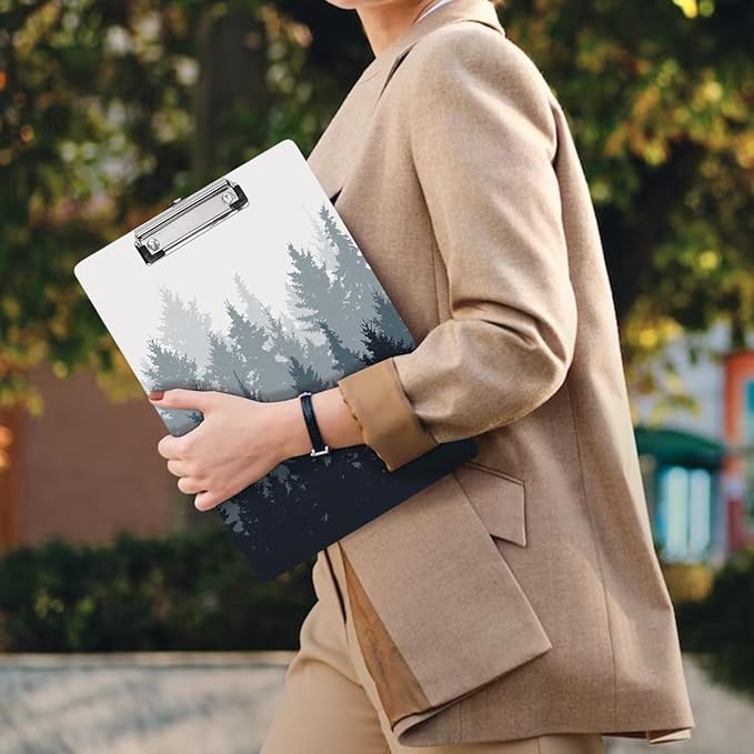 WAVEYU Fashion Cute Clipboard, Decorative Office School Hardboard Wood Nursing Clip Board for Standard A4 Letter Size for Students, Women, Men and Kids, 12.5"x 9", Forest Pattern