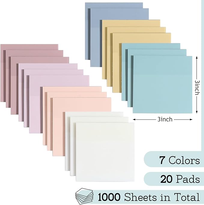 [1000 Sheets] Transparent Sticky Notes, 3x3 inch Pastel Color Clear Sticky Notes, Self-Adhesive Waterproof Translucent Sticky Notes in 7 Vintage Colors for School and Office Supplies, Bible Tabs