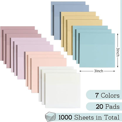 [1000 Sheets] Transparent Sticky Notes, 3x3 inch Pastel Color Clear Sticky Notes, Self-Adhesive Waterproof Translucent Sticky Notes in 7 Vintage Colors for School and Office Supplies, Bible Tabs