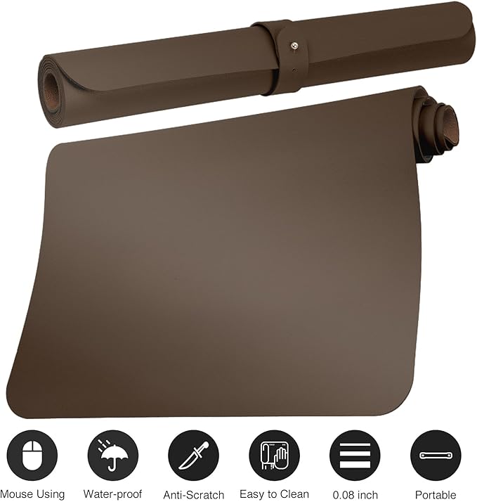 ‎Boutilon Leather Desk Pad 35"x 17" Non-Slip Mouse Pad,Office Desk Mat,Waterprooft PU Leather Desk Blotter,Desk Pad Protector,Desk Writing Pad for Home Office Decor (L-Coffee,35"x 17")