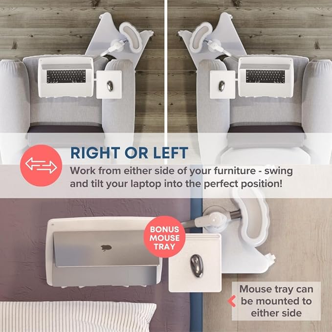 LEVO G2-801 Deluxe Rolling Laptop Stand with Mouse Tray - Silver & White