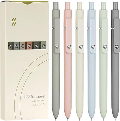 UIXJODO 6 Pcs Gel Pens 0.5mm Quick Dry Black Ink Pens Fine Point Smooth Writing Pens, Cute Office and School Supplies Gifts for Women Teacher Students (6 Pcs Morandi Silver)