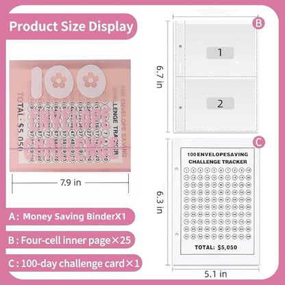HIPPITO 7.9''x7.9'' Mini 100 Envelopes Money Saving Binder, Storage Saving Budget Book for 100 Envelopes Money Saving Challenge Kit, Gift as a Challenge Book for Lovers to Save $5,050