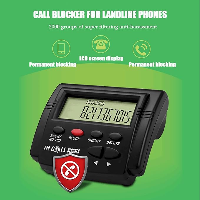 Call Blocker for Landline Phones,2000 Groups Large Capacity Prevent Harassment Caller ID Box,Home Phone Auto Call Block with LCD Display,Scam Call Blocker for Home Phones,for Answering Machine