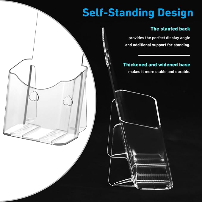 Acrylic Brochure Holder 4x9 Inches Slant Back Design, Clear Display Stand, Plastic Table Stand Sign Holder,Pamphlet Holder Flyer Holder, Acrylic Display Stand, Acrylic Table Signs Plastic