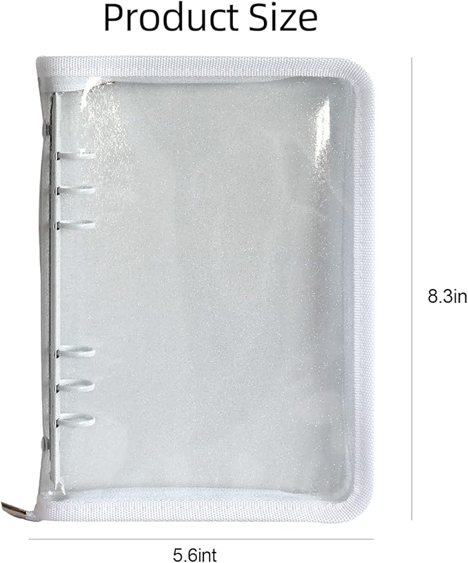 Multibey A5 Binder Cover Clear Soft PVC 6-Ring Binder Budget Evelopes System with Zipper Planner Organizer Refillable Notebook Journal Binder (White, A6)
