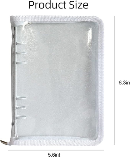 Multibey A5 Binder Cover Clear Soft PVC 6-Ring Binder Budget Evelopes System with Zipper Planner Organizer Refillable Notebook Journal Binder (White, A6)