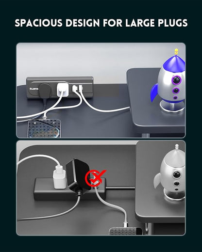 Desk Clamp Power Strip, 6FT Desk Outlet Station with 3 Outlet, PD 20W Fast Charging, Flat Plug, 16 Gauge, Black Desk Power Strip with USB C, Fit 1.72" Tabletop Edge