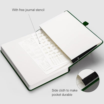 AHGXG Bullet Dotted Journal - 320 Numbered Pages Dot Grid Notebook A5 Thick Journal, 100gsm Thick Dotted Paper, Leather Hardcover,Inner Pocket, 5.75'' × 8.38'' - Green