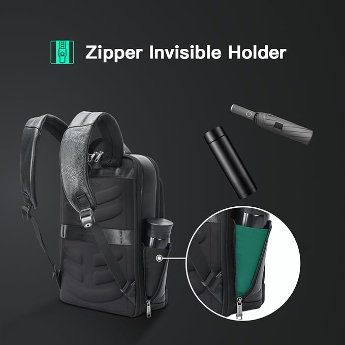 BOPai Genuine Leather Backpack for Men Multi-Function 15.6 inch Laptop Premium Executive Business Travel Friendly Smart Rucksack with USB Charging Anti Theft Large Capacity Office Classic Black