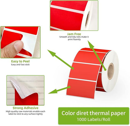 2.25" x 1.25" Red Direct Thermal Labels, Replacement for Self-Adhesive Address Shipping Barcode Thermal Stickers, Compatible with Rollo & Zebra Thermal Label Printer(1 Roll, 1000 Labels)