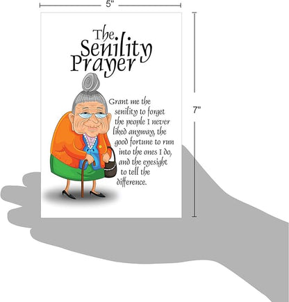 NobleWorks - Funny Happy Birthday Note Card with Envelope (4.63 x 6.75 Inch) - Bday Greeting Card for Women, Her, Sister Bday Celebration Notecard - Senility Prayer 9046