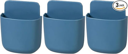 3 Pcs Remote Control Holder, Wall Mount Pen Holder Hole-Free Self Adhesive Phone Charging Organizer Pencil Storage Containers for Home Office School Supply Orgaizer (Blue