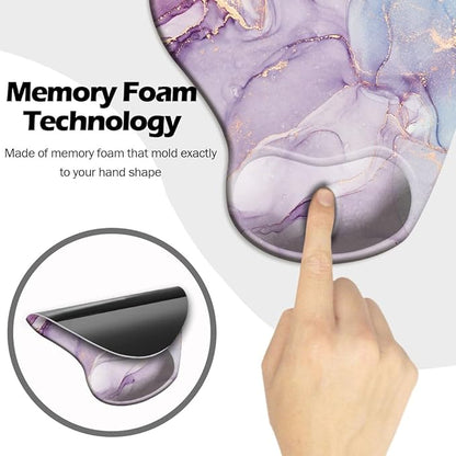 DOOKE Ergonomic Mouse Pad with Wrist Support and Coaster,Mouse Pads with Non-Slip PU Base for Home Office Working Studying Easy Typing & Pain Relief Purple Marbling