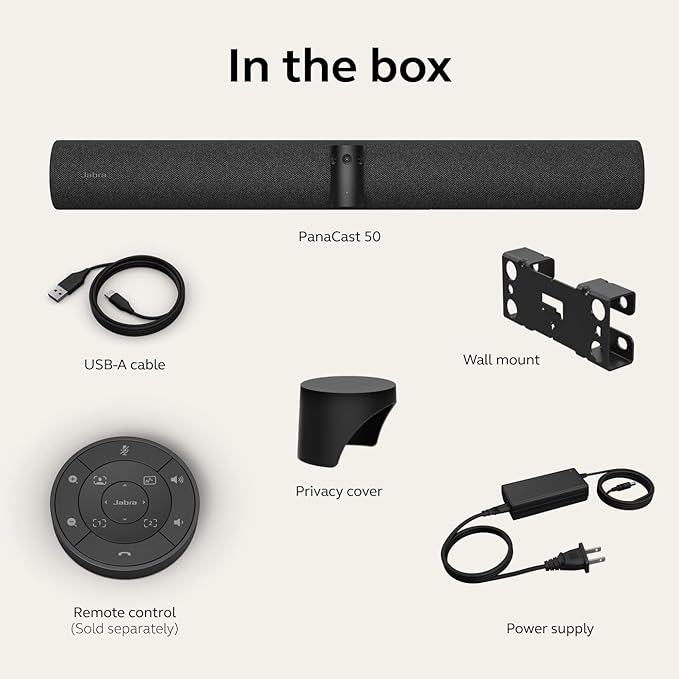 Jabra PanaCast 50 – Intelligent 180° Panoramic-4K Meeting Room Video Camera – Inclusive Video Conferencing Camera with Full Room Coverage, Easy to Set-Up Wide Angle Webcam with Microphones - Black