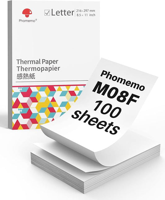 Phomemo US Letter Folding Thermal Paper,Continuous Phomemo M08F Thermal Paper,Compatible with COLORWING M08F, M832, M834, Compatible with HPRT MT800/MT800Q Printer, Size 8.5" x 11",100 Sheets