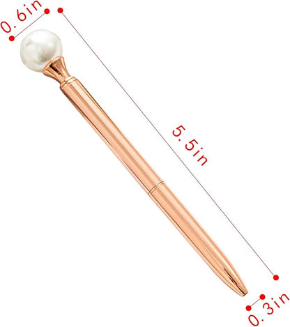 6 Pieces False Pearl Decoration Twist Metal Ballpoint Pen Ball Pen 1.0 MM Black Ink