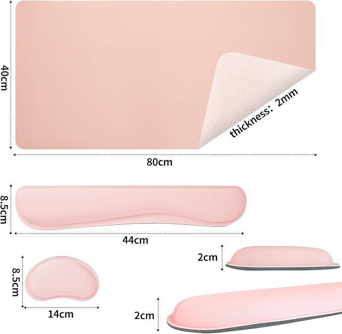 Bloss Leather Desk Pad and Keyboard Wrist Rest, Large Mouse Pad + Keyboard Pad+Mouse Wrist Support, Non-Slip Desk Mat Protector for Office, Home (35.4×15.7 Inches,Pink)