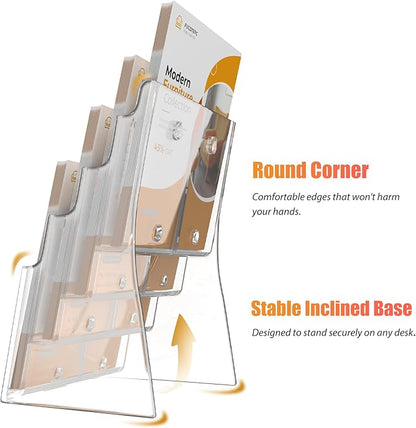 2 Pack Acrylic Brochure Holder 8.5x11 & 4 x9 Inches, Clear 4 Tier Magazine Holder Brochure Display Stand w Removable Divider, Literature Pamphlet Flyer Holder for Wall Mount or Countertop