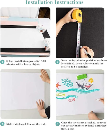 Magnetic Dry Erase Whiteboard Paper, 94" x 47" with Self Adhesive Whiteboard for Wall, Easy to Write and Clean Dry Erase Board for Kids, Office, with Marker, Magnetic Eraser and Magnets