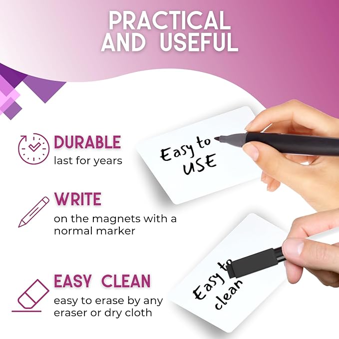 Availey 30 Pieces (5 x 3") - White Magnetic Dry Erase Labels - Reusable Strips for Classroom Home Office Garage Refrigerator Blank Writable Erasable Cards Name Tags Students Locker Shelf
