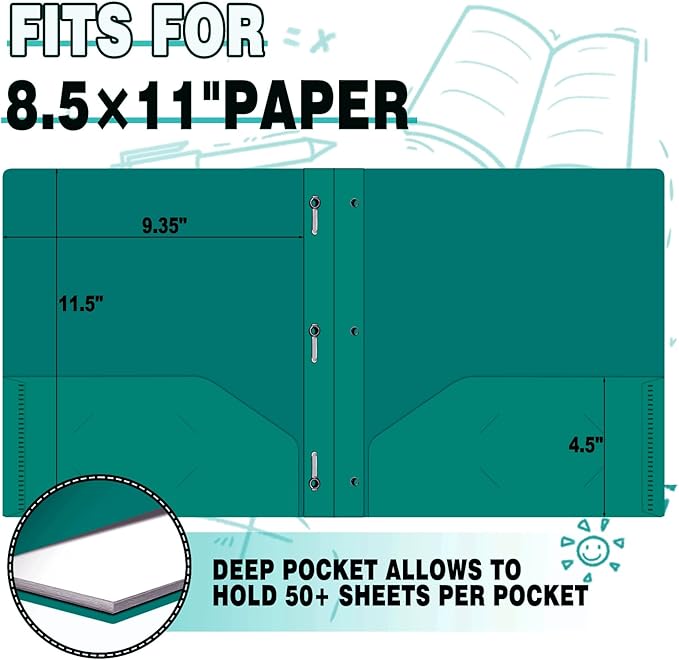 Folders with Pockets,SANXUEWJ 30 Pack Two Pocket Folders Business Card Holder Plastic Folders with Prongs for School Office Filing Cabinet Resume Portfolio (Green)