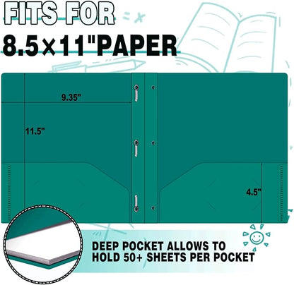 Folders with Pockets,SANXUEWJ 30 Pack Two Pocket Folders Business Card Holder Plastic Folders with Prongs for School Office Filing Cabinet Resume Portfolio (Green)
