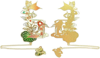 MOZART Koi Carp Gift Box Chinese Style Brass Bookmark Classical Mythological Characters Mountain and Sea Sutra Series Creative Cultural Copper Bookmark Metal Bookmarks