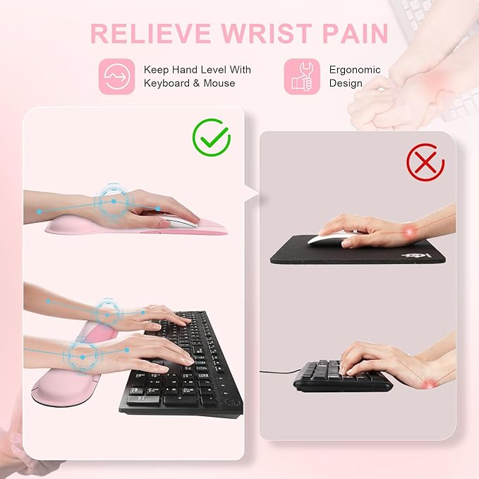 iCasso Mouse Pad with Wrist Rest, Keyboard Wrist Rest, Made of Memory Foam, Ergonomic Support, Easy Typing and Relieve Wrist Pain, Perfect for Gaming, Computer, Office, Laptop