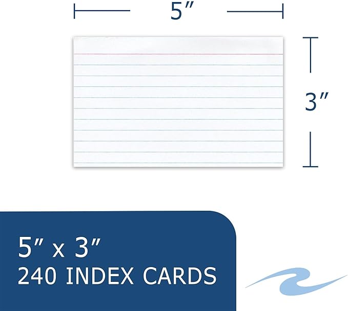 Roaring Spring Index Cards 3"x5", 240 Count, 100# White Single Sided Ruled Paper, In Convent Tray Holder, Blank on Back (Pack of 1)
