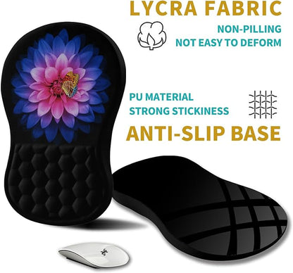 Hokafenle Ergonomic Mouse Pad Wrist Support, Wrist Rest Mousepad for Carpal Tunnel Pain Relief with Integrated Memory Foam Slope Massage Bulge (11.8x7.9 inch,Butterfly Lotus Floral