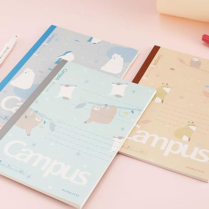 KOKUYO Composition Notebooks, 3 Pack Campus B5 Comp Book with Dotted A 7mm Rule, 40 Sheets, School Lined Notebook in Blue Green Yellow, Cute Journal for Women Girls Work Study Note Taking Japan Import