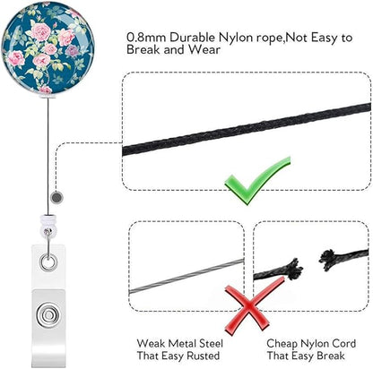 Retractable ID Badge Holder Nurse Badge Reels with Clip Name Card Holders for Office Worker Doctor Nurse (Cute Flowers 3 Pack)