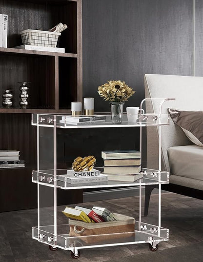 ONELUX 2319 Clear Acrylic Storage Rolling Cart,Mobile Bar Cart