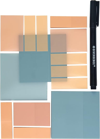 DiverseBee Transparent Sticky Notes (Includes Quick Dry Pen), Cute Clear Sticky Tabs, Translucent Page Flags Book Markers Stickers, Planner Accessories Bible Journaling Study Office Supplies (Candy)