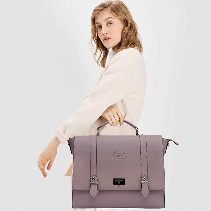 EaseGave Women's 17 Inch Laptop Briefcase, Vintage Purple Saffiano Eco-leather, Multi-Compartment, 3 lb Weight Capacity