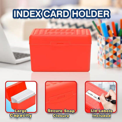 H4D 3x5 Index Card Holder with 100 Heavyweight Ruled Index Cards and 25 Plastic Dividers, Red