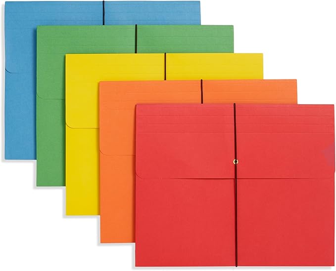 Blue Summit Accordion File Wallet with Flap and Cord Closure, Letter Size, 2” Expansion, Assorted Colors – 10 Pack