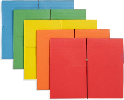 Blue Summit Accordion File Wallet with Flap and Cord Closure, Letter Size, 2” Expansion, Assorted Colors – 10 Pack